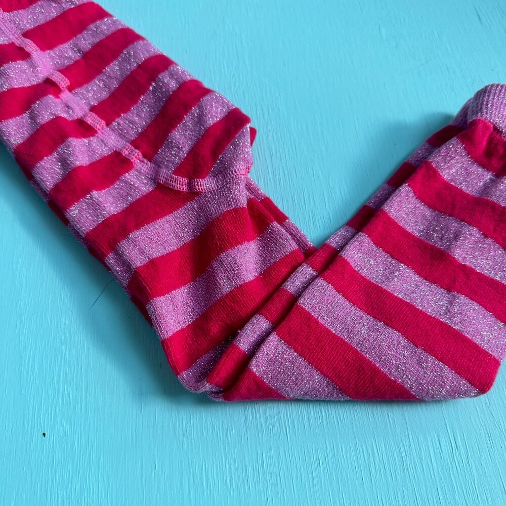 Hanna Andersson Girls Footless Tights 12-18M Pink Stripe Sparkle